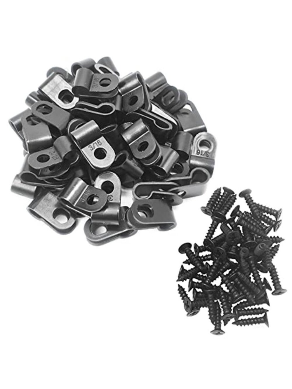 R Type Cable Clips Wire Clamps Nylon Cord Management Screw Mount 50 Pack Black